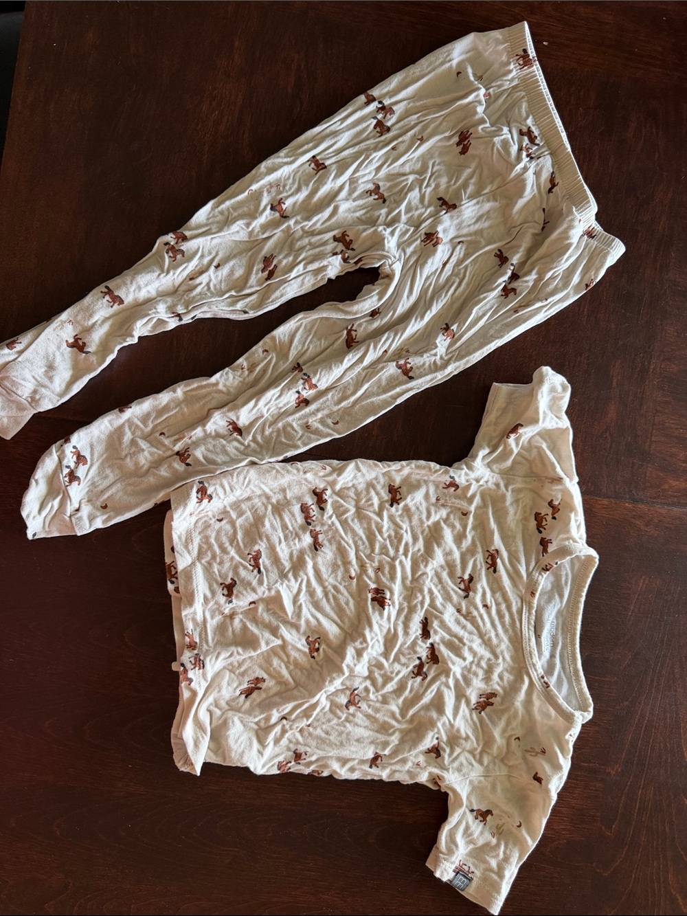 Bamboo fabric Cream Kids Two-Piece Pajama Set with Brown Fox Print